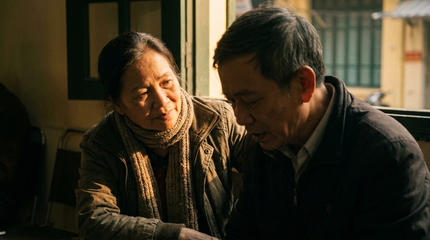 Hai bàn tay đang nắm lấy nhau ấm áp, ánh sáng mềm mại từ phía sau, tông màu vàng cam dịu nhẹ, gợi lên sự kết nối và tha thứ
