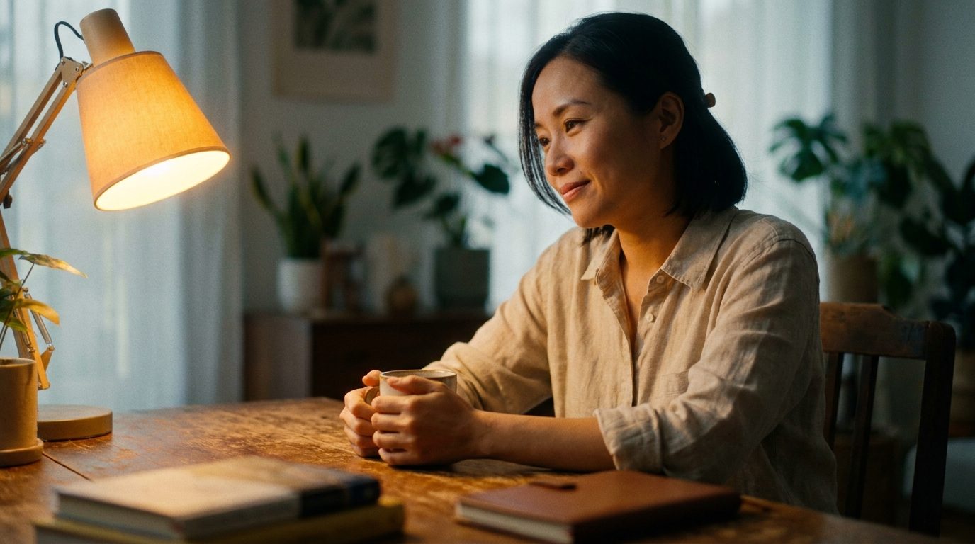 Không gian thiền tĩnh lặng với ánh sáng buổi sáng chiếu vào, gợi lên tâm trí trong sáng không vướng bận — biểu tượng của Giới như nền tảng để tâm được tự do