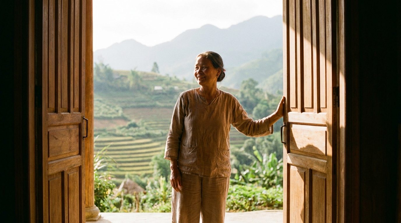 Một ngã tư đường vắng lặng trong ánh chiều tà, gợi lên hình ảnh sự chọn lựa có ý thức — người có Giới mới thực sự có khả năng chọn lựa thay vì bị cảm xúc tức thời dẫn dắt