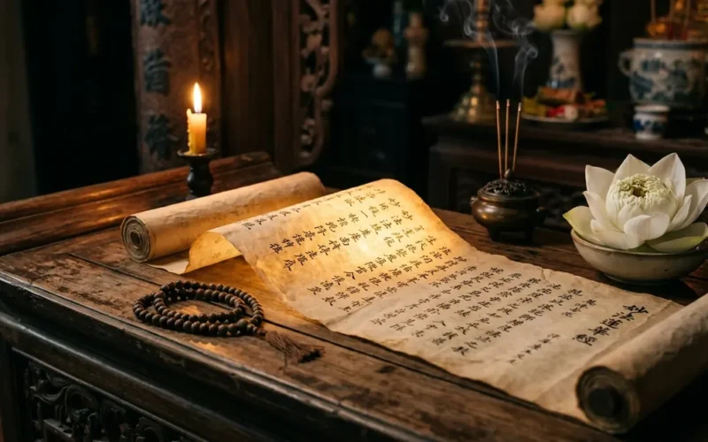 chú đại bi toàn văn cuốn kinh trên bàn thờ