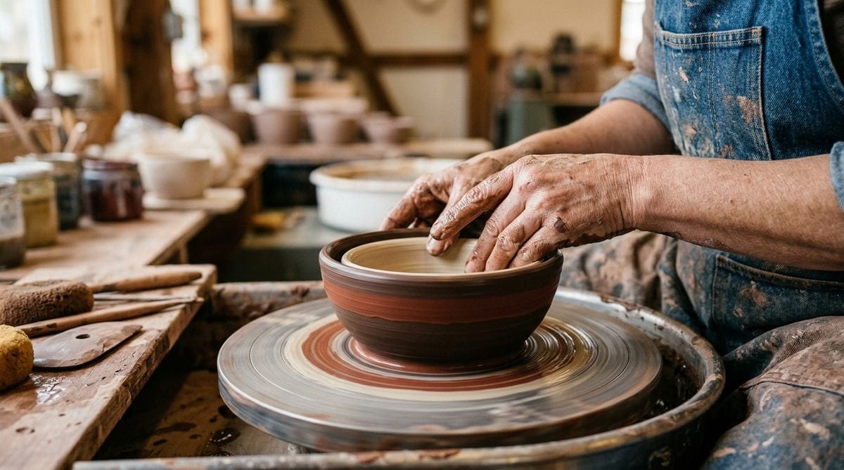 Đạo Phật Không Dạy "Đời Là Bể Khổ" — Và Đây Là Sự Thật Bạn Cần Biết 2 Bàn tay thợ gốm nặn đất sét ba lớp màu - ẩn dụ cho ba tầng Dukkha trong Phật giáo