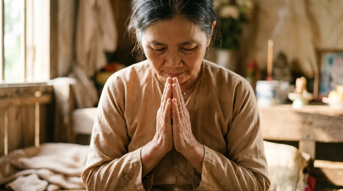 "Nam Mô A Di Đà Phật" Không Chỉ Là Câu Cửa Miệng — Nghĩa Thật Là Gì? 2 đôi bàn tay chắp lại cúi đầu kính lễ thể hiện ý nghĩa hai chữ Nam Mô
