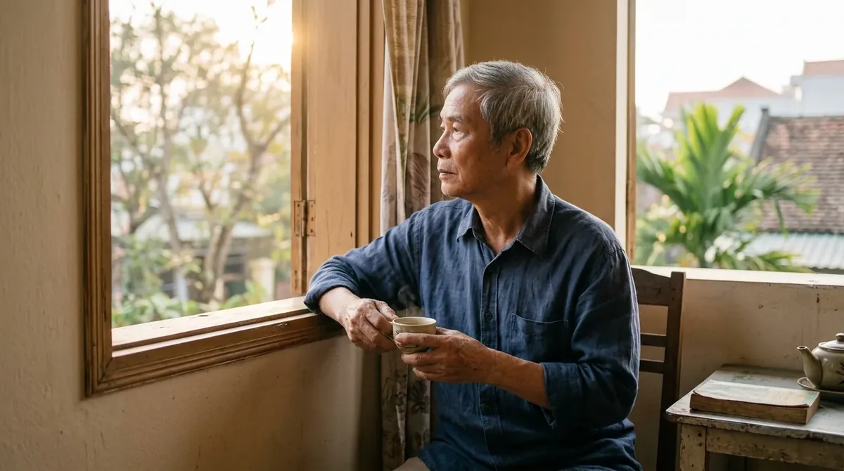 "Nam Mô A Di Đà Phật" Không Chỉ Là Câu Cửa Miệng — Nghĩa Thật Là Gì? 3 người niệm Phật thầm trong đời sống hằng ngày bên khung cửa sổ sáng dịu