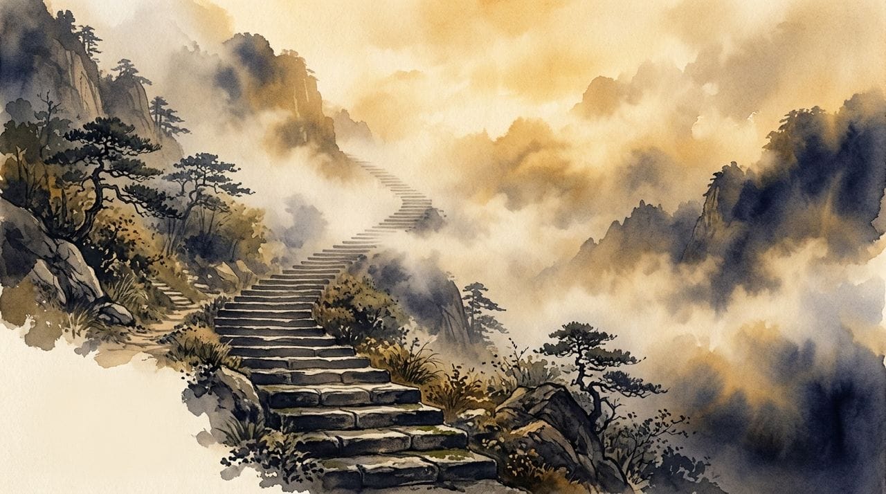 Phẩm Pháp Trụ — Kinh Pháp Cú Kệ 256–272 - Đầu Bạc Không Làm Nên Trưởng Lão 3 Phẩm Pháp Trụ — Kinh Pháp Cú - Bậc thang lên núi
