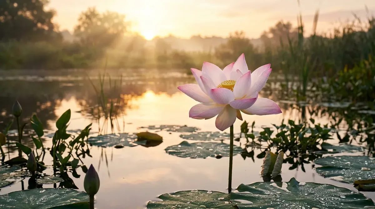 đóa sen vươn lên đón ánh bình minh gợi ý nghĩa vãng sinh an lành