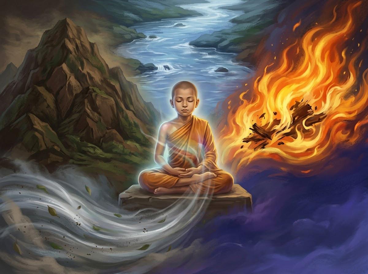 Tóm Tắt Đại Kinh Giáo Giới La Hầu La (Kinh Trung Bộ 62): Bảy Đại 2 Đức Phật dạy Tôn giả Rahula tu tập tâm kiên nhẫn như Đất Nước Lửa Gió