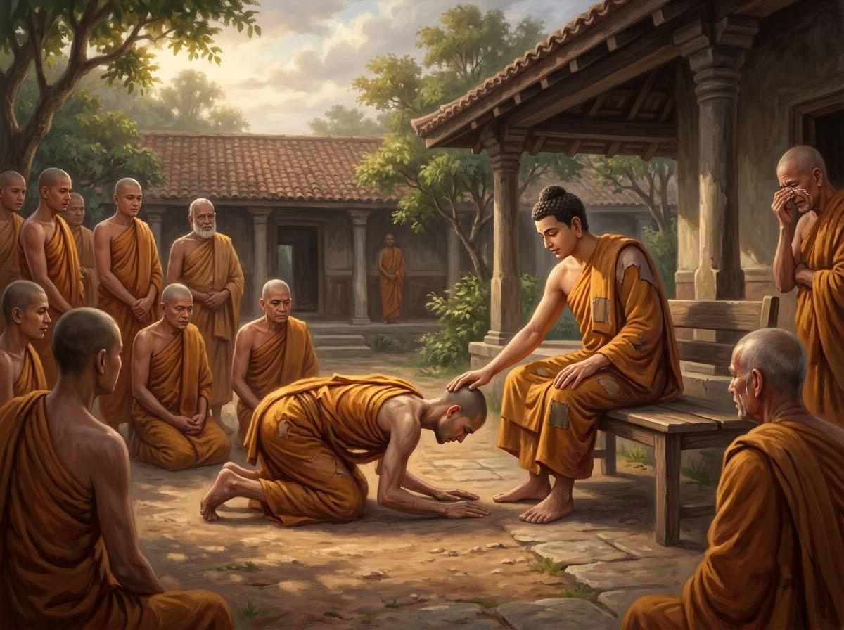 Tóm Tắt Kinh Bhaddāli (Kinh Trung Bộ 65): Ăn Một Bữa 2 Tỷ kheo Bhaddali ăn ăn sám hối dưới chân Đức Phật sau 3 tháng ẩn mình