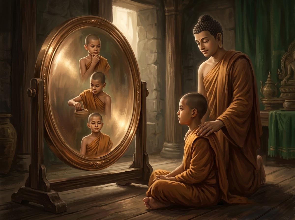 Ví dụ tấm gương soi để quán chiếu Thân Khẩu Ý trước khi hành động