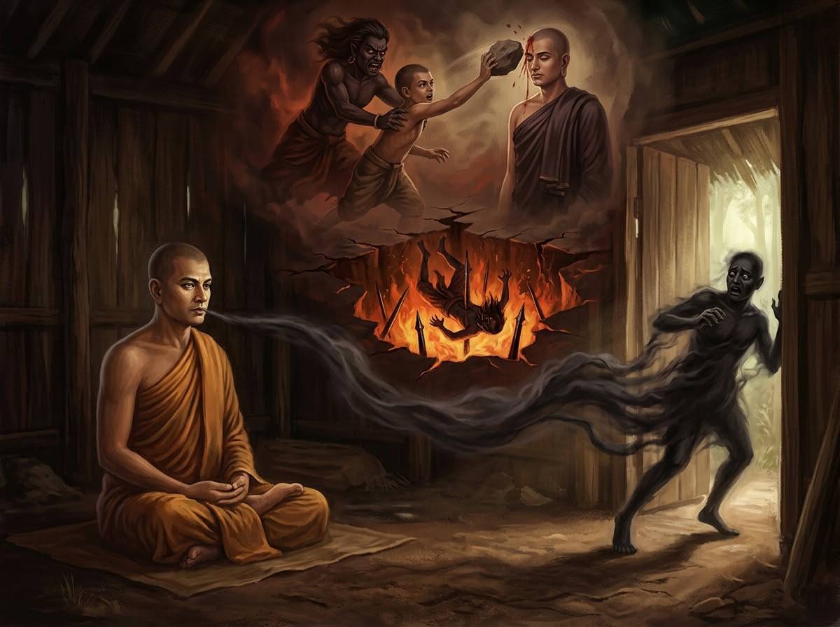 Tôn giả Mục-kiền-liên nhiếp phục Ma Vương Dusi trong Kinh Hàng Ma