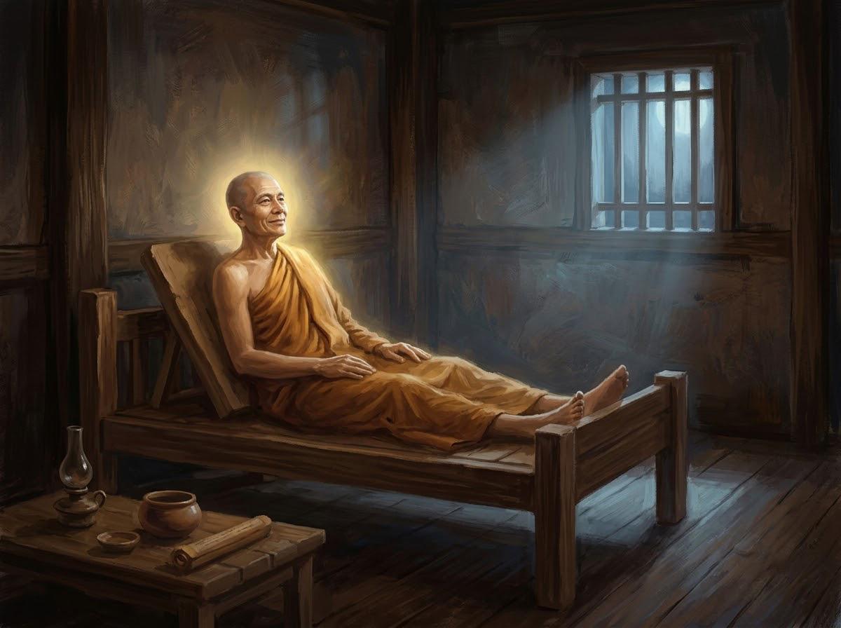 Người Đọc Đầu Mọi Bài Kinh Nhưng Đắc Đạo Muộn Nhất — Sự Tích Ngài A Nan 2 Ngài A Nan ngồi thiền dưới ánh trăng cạnh gốc cây trong đêm khuya trước ngày kết tập kinh điển