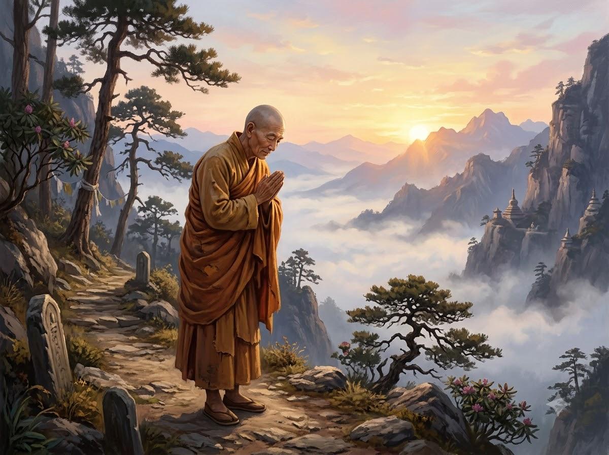 Người Được Đức Phật Gọi Là Tướng Quân Của Pháp - Sự Tích Ngài Xá Lợi Phất 3 Tôn giả Xá Lợi Phất trang nghiêm chắp tay hướng về phương xa đảnh lễ tri ân người thầy của mình