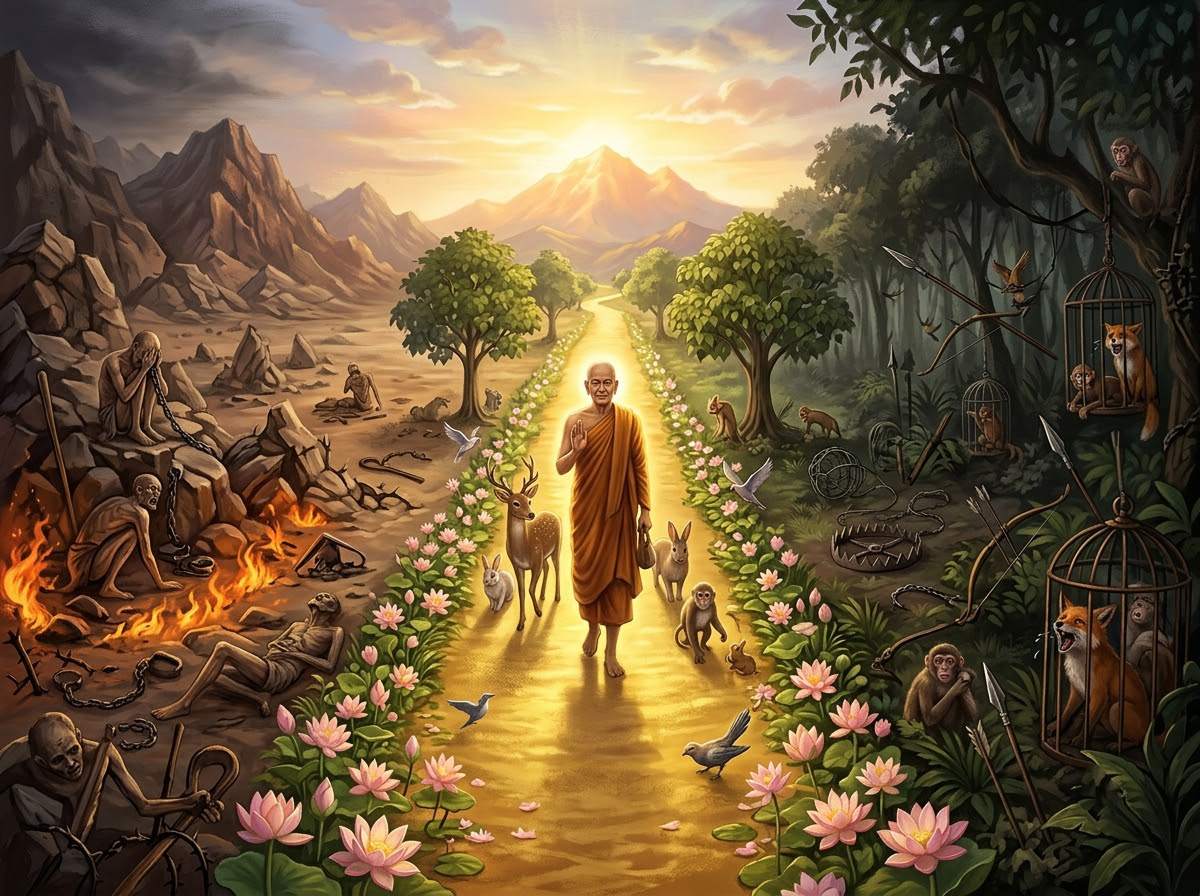 Con đường Trung Đạo không ép xác và từ bỏ hành khổ chúng sanh Con đường Trung Đạo không ép xác và từ bỏ hành khổ chúng sanh
