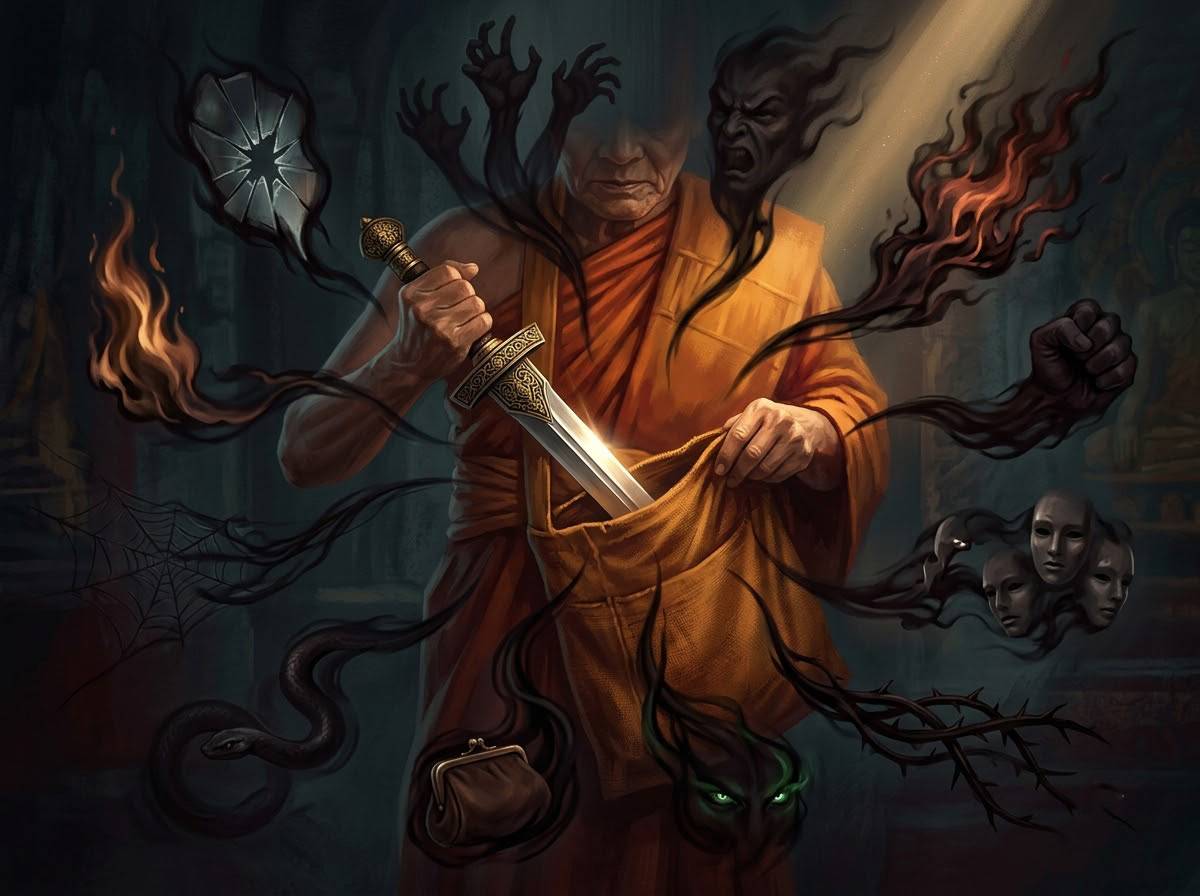 Tóm Tắt Tiểu Kinh Xóm Ngựa - Kinh Trung Bộ 40: Chiếc Áo Không Làm Nên Thầy Tu 2 Ví dụ binh khí sắc bén bọc trong bao y vạch trần sự dâm ô uế nhiễm nội tâm