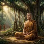 Người Được Đức Phật Gọi Là Tướng Quân Của Pháp - Sự Tích Ngài Xá Lợi Phất 18 Tôn giả Xá Lợi Phất mặc y vàng ngồi chắp tay bên cạnh Đức Phật trong buổi thuyết pháp
