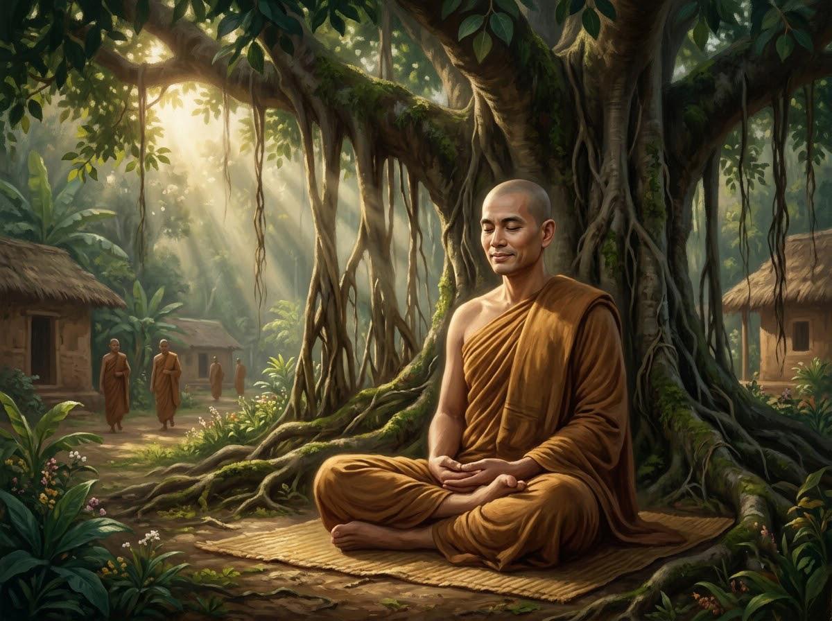 Người Được Đức Phật Gọi Là Tướng Quân Của Pháp - Sự Tích Ngài Xá Lợi Phất 1 Tôn giả Xá Lợi Phất mặc y vàng ngồi chắp tay bên cạnh Đức Phật trong buổi thuyết pháp